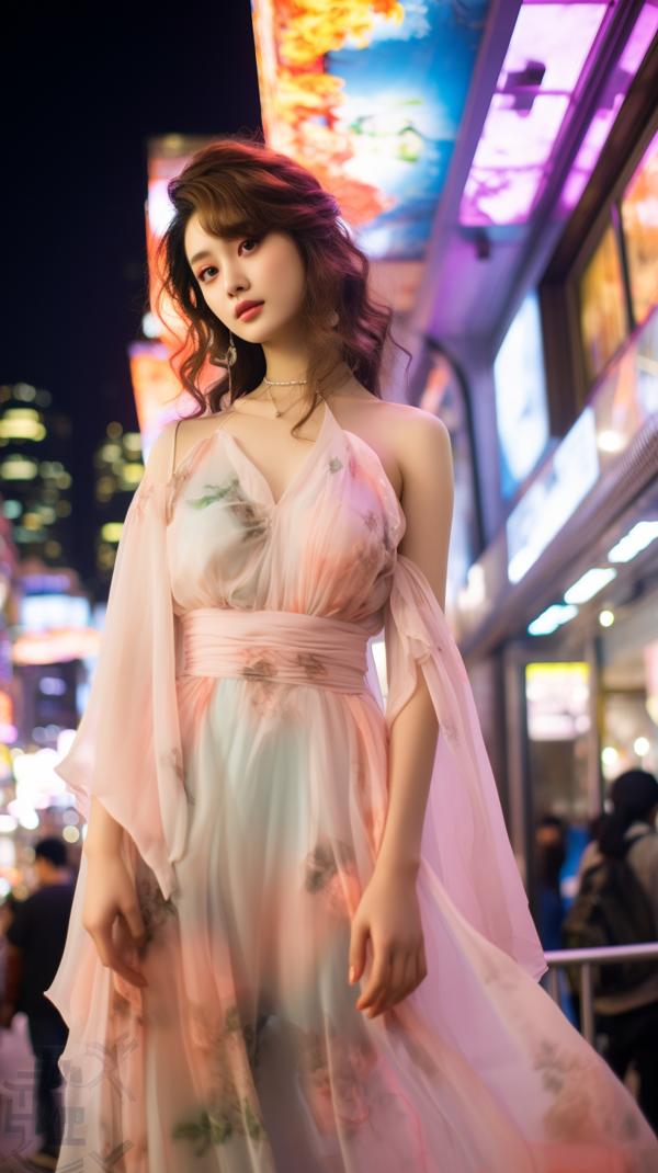 ai绘画夜市惊艳绝色的美女手机壁纸