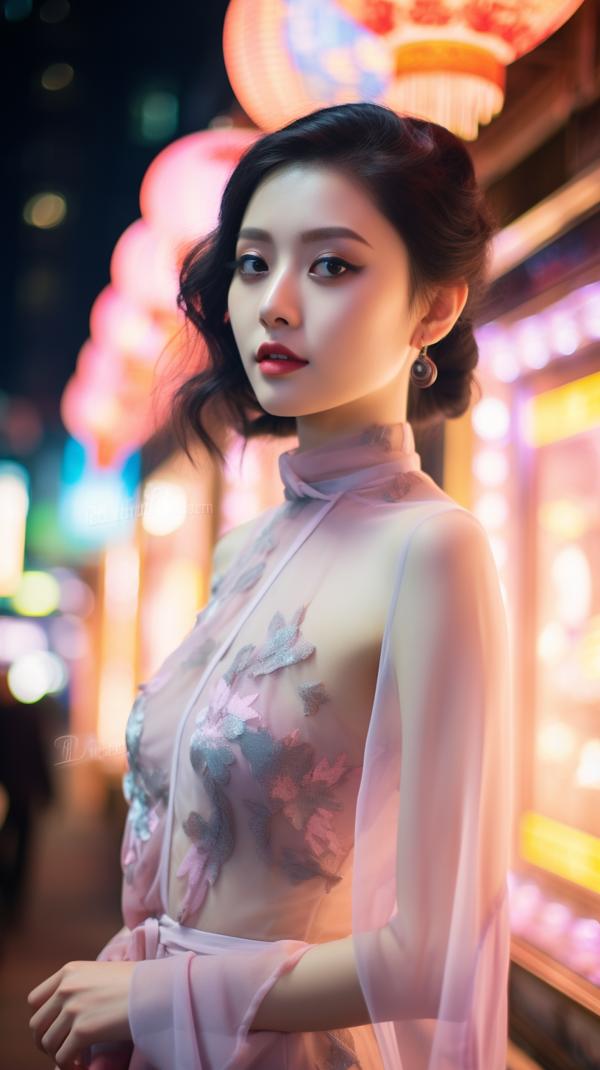 ai绘画夜市惊艳绝色的美女手机壁纸